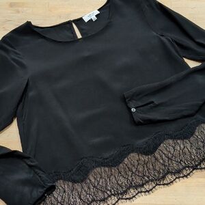 Wilfred Black Silk Long Sleeve Top With Lace Size XS